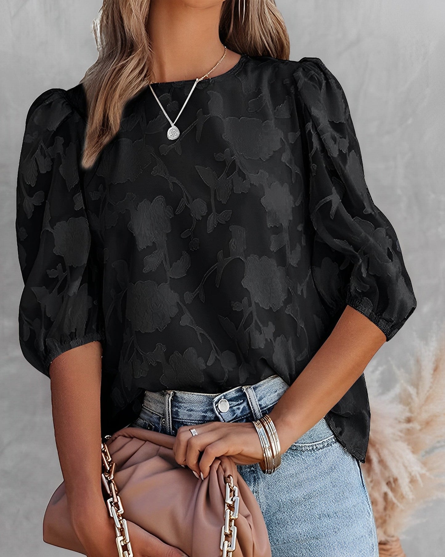 Lotus - Camicia in chiffon con maniche a sbuffo