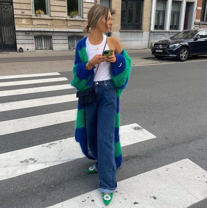 Yalondra | Cardigan lungo in mohair a righe