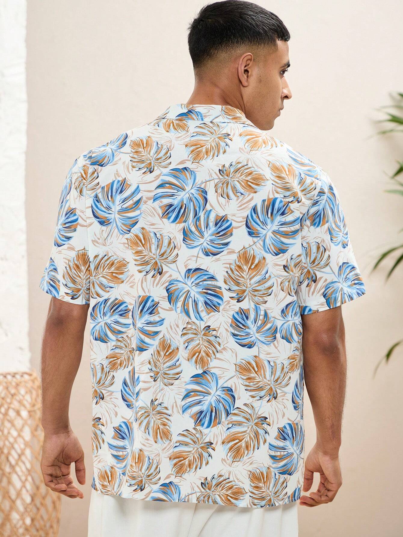 Camicia a maniche corte con stampa vegetale bohemien da festival