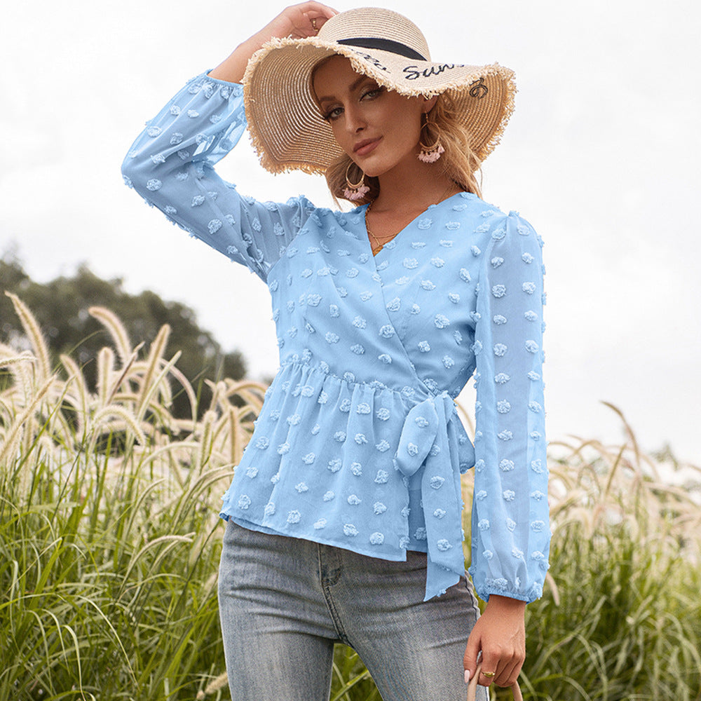 Athena | Blusa a maniche lunghe con scollatura a V in pizzo