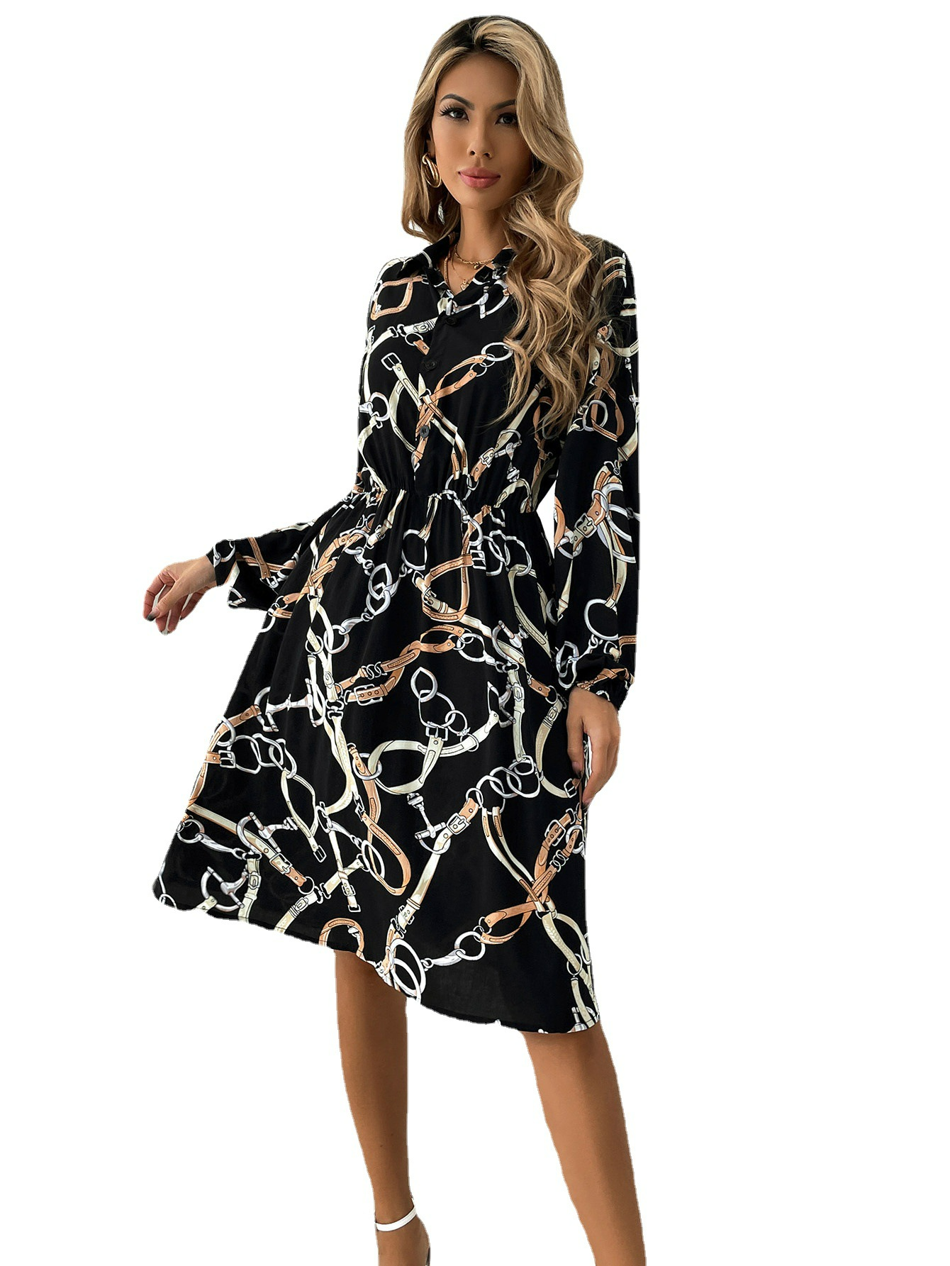 Mariana | Abito camicia astratto con fronte a cravatta