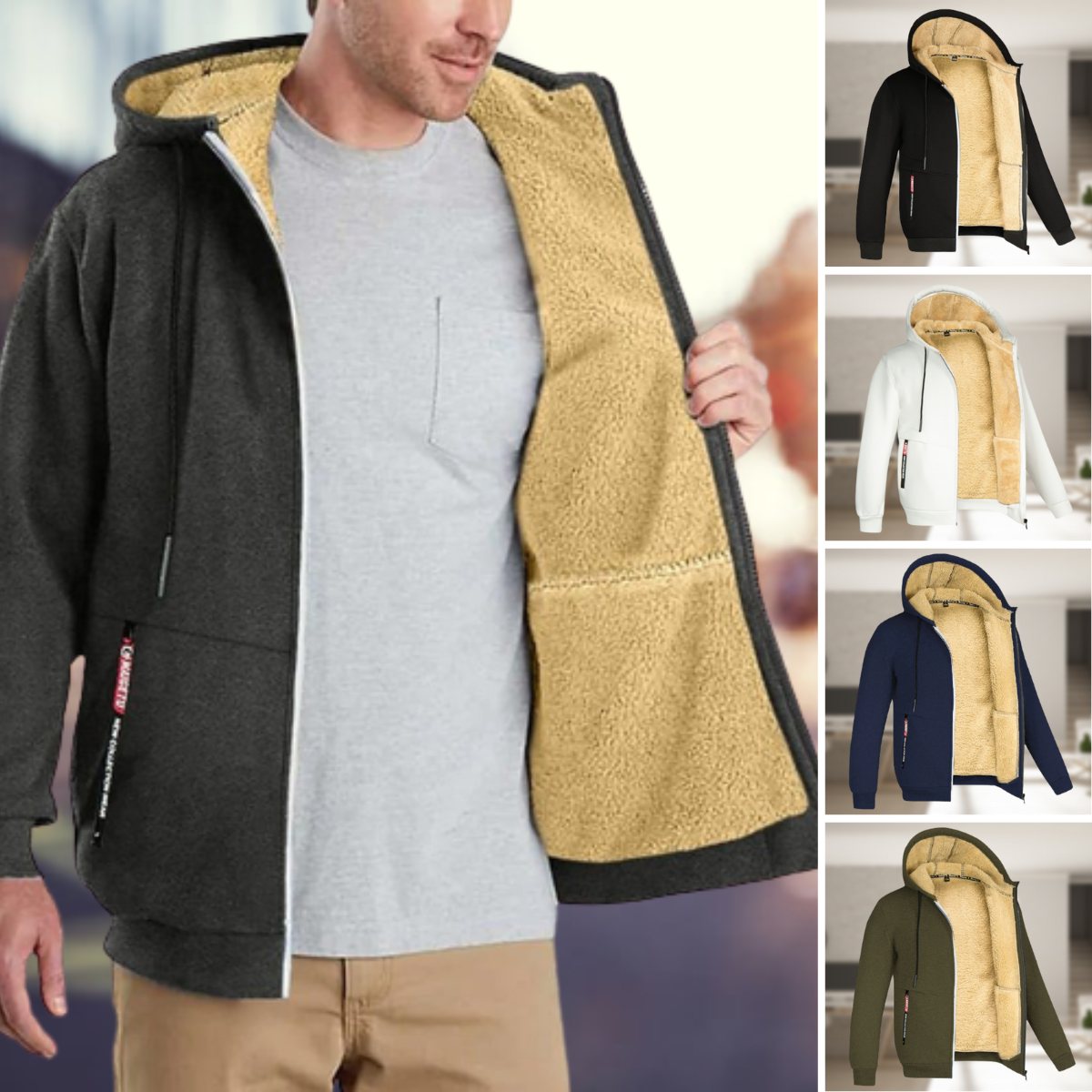 Carie | Giacca invernale casual da uomo con cappuccio e fleece