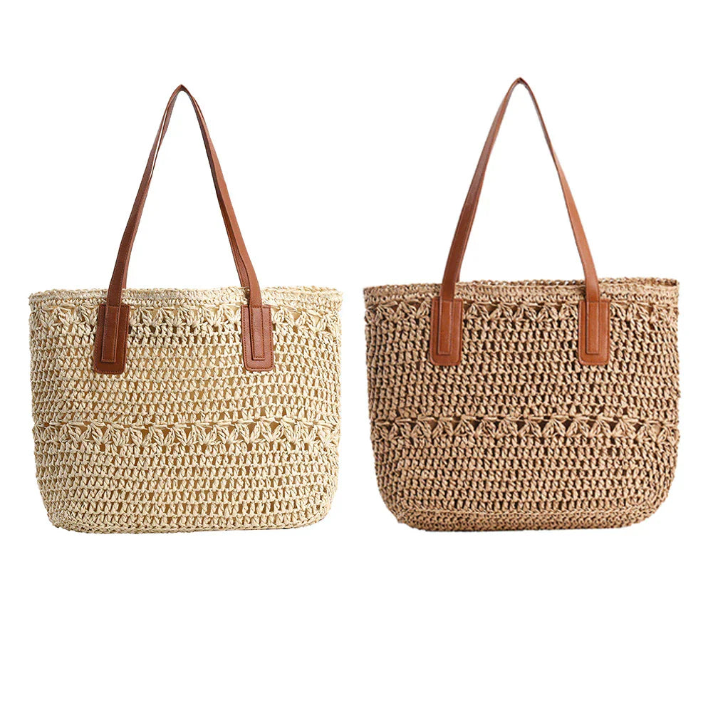 Genevieve - Elegante borsa di paglia con manici in pelle