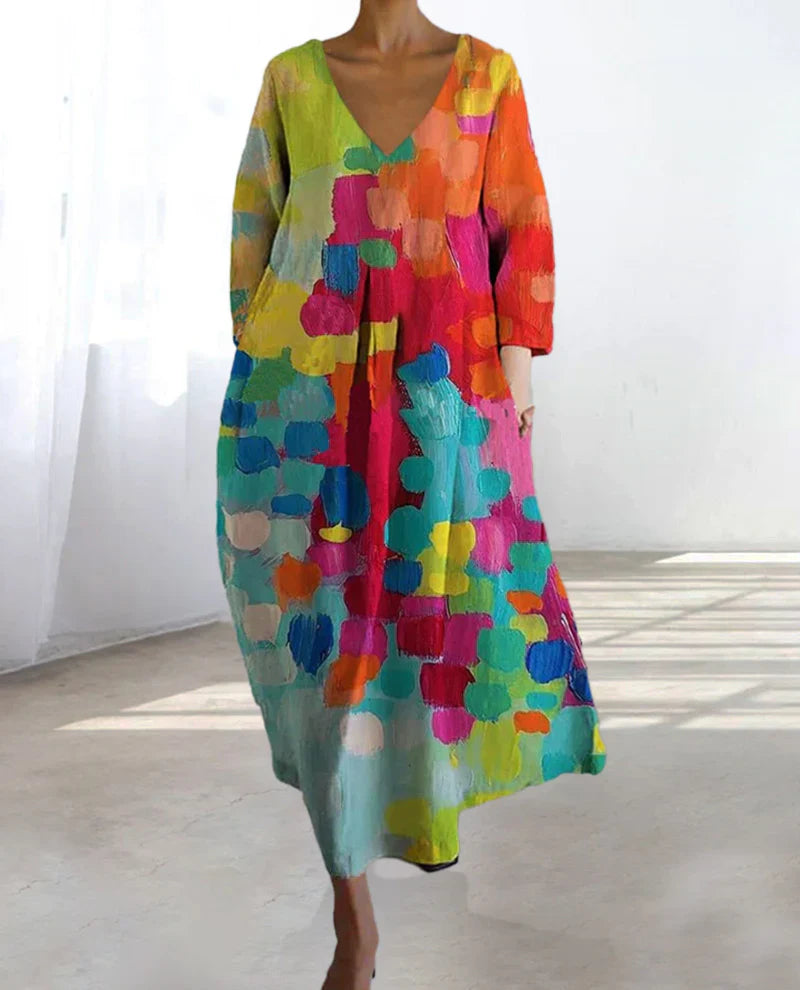 Anastasia - Vestito stampato colorato con scollatura a V
