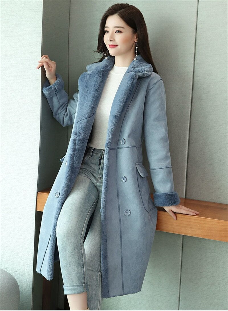 Fury | Cappotto spesso in suede con revers per pendolari
