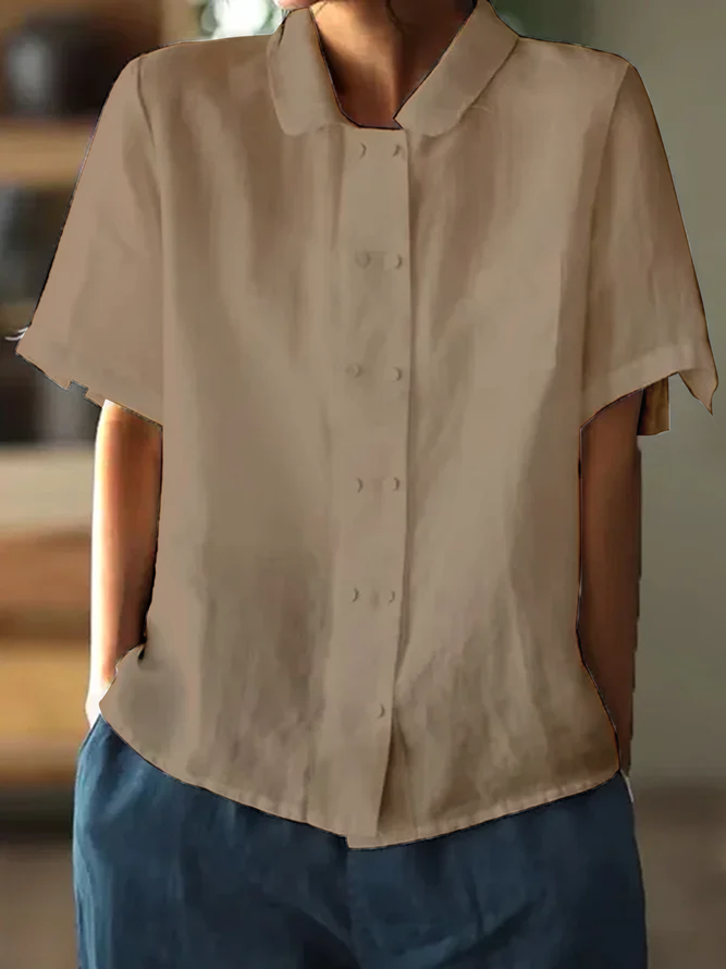 Venice | Blusa in cotone-lino bianca, morbida e con maniche corte