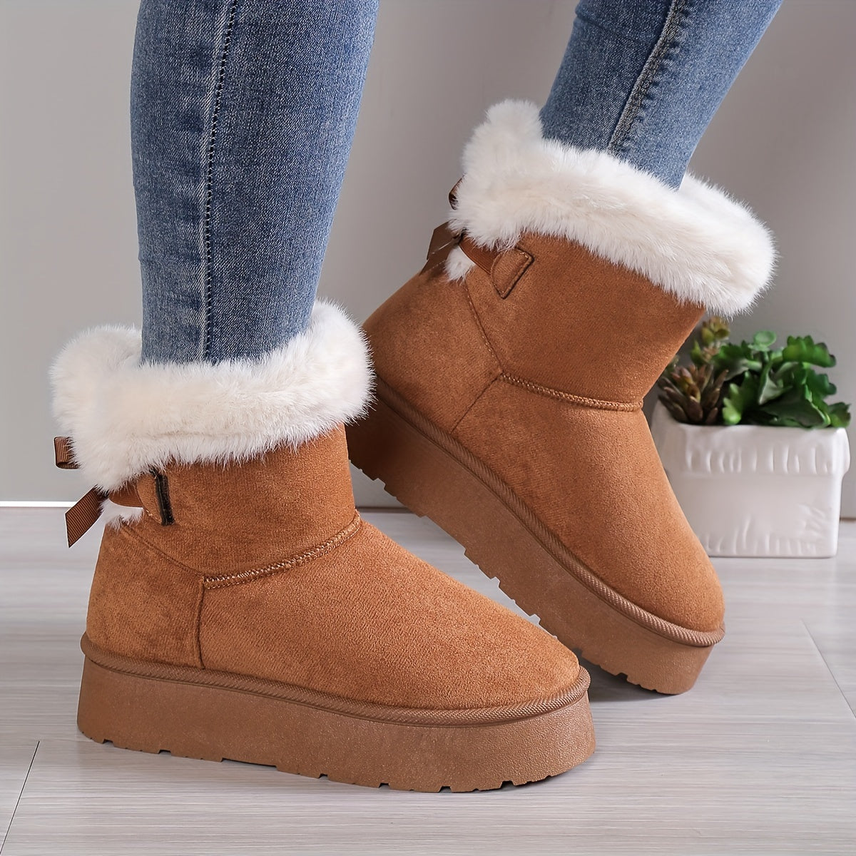 Nelia | Stivali in peluche termici eleganti con fiocco