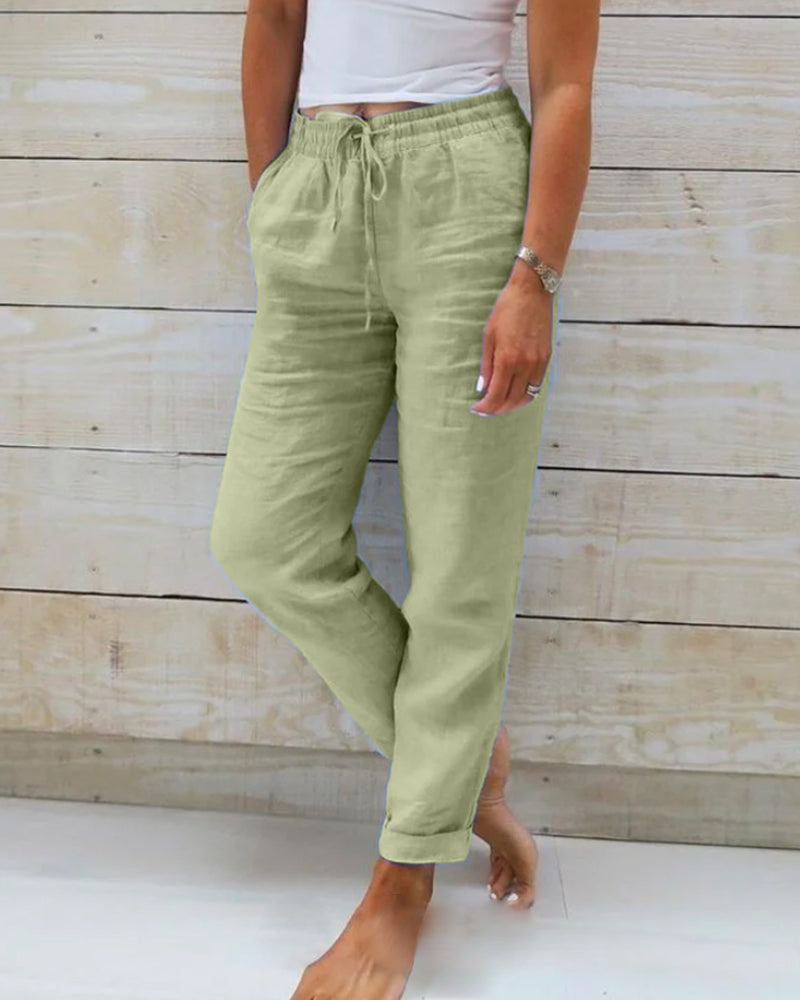 Adelina™ - Pantaloni in cotone e lino con elastico