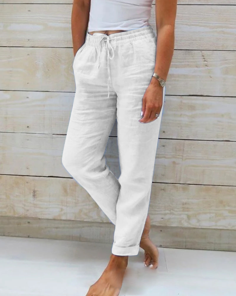 Adelina™ - Pantaloni in cotone e lino con elastico