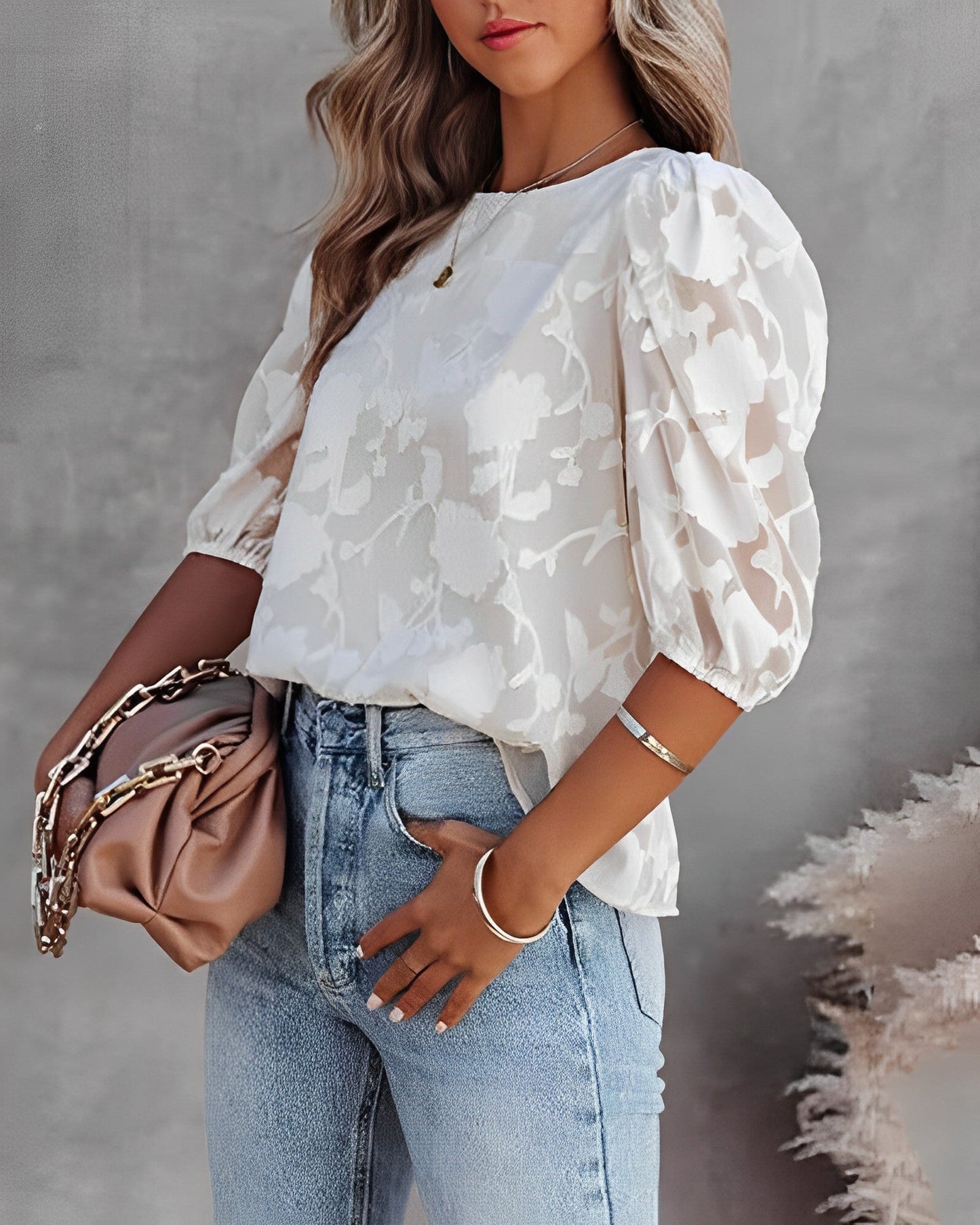 Lotus - Camicia in chiffon con maniche a sbuffo
