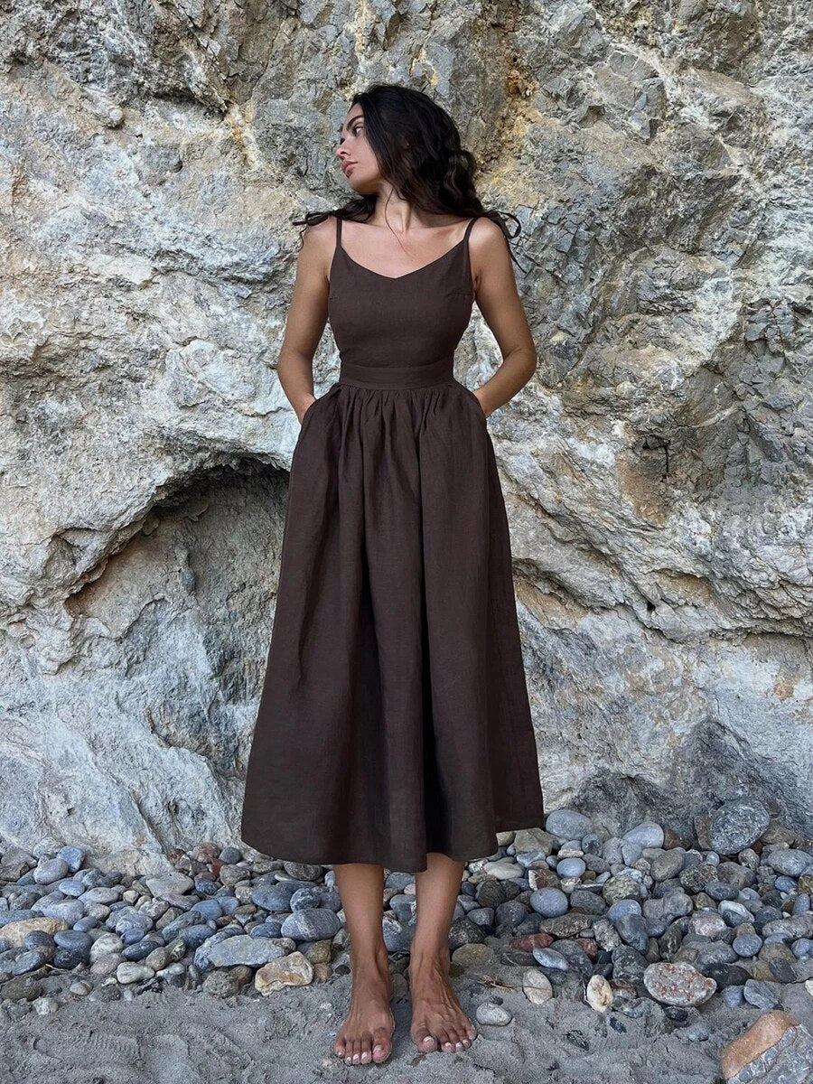Heather - Lungo vestito estivo in lino per donne