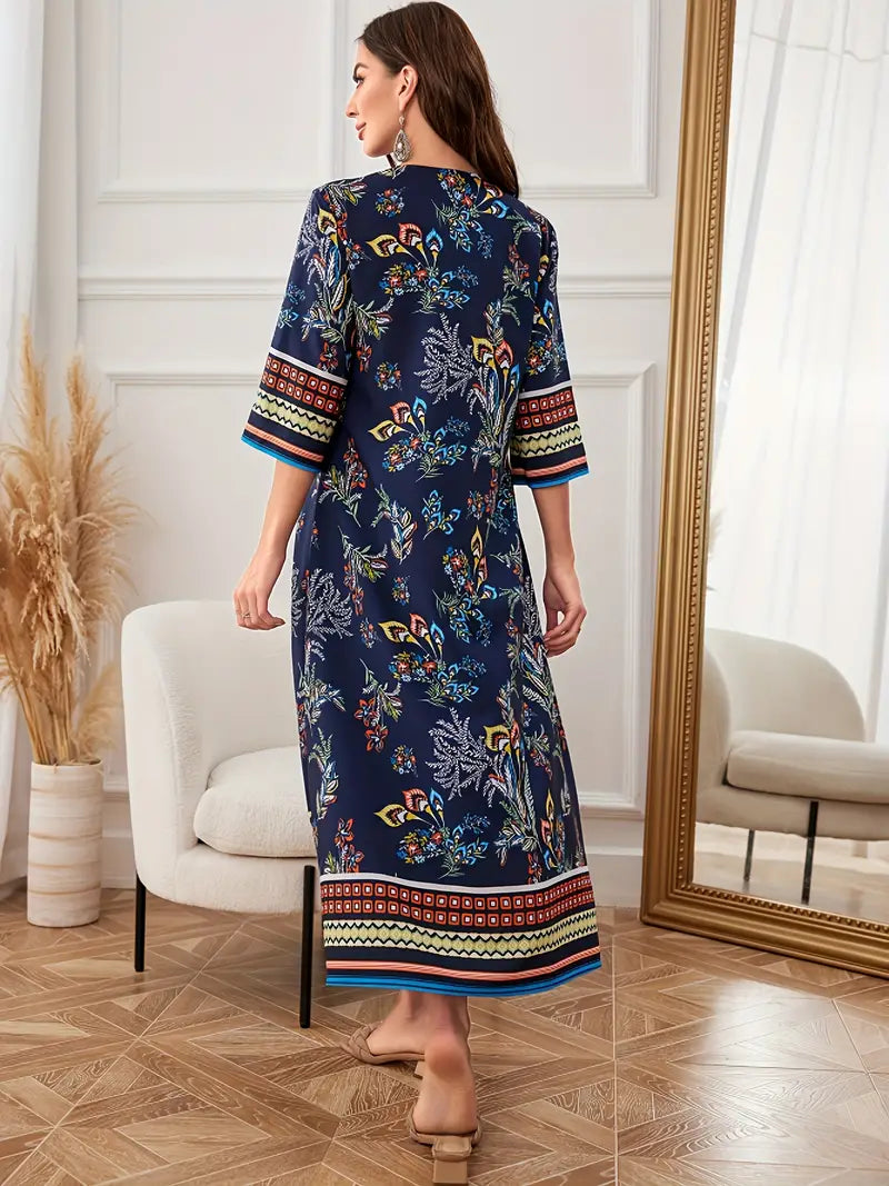 Mirri - Abito midi boho con grafica etnica