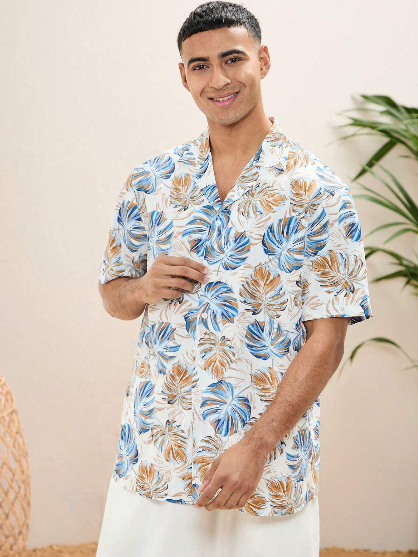 Layla- Camicia a maniche corte con stampa vegetale bohemien da festival