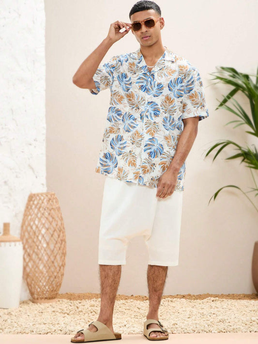 Camicia a maniche corte con stampa vegetale bohemien da festival