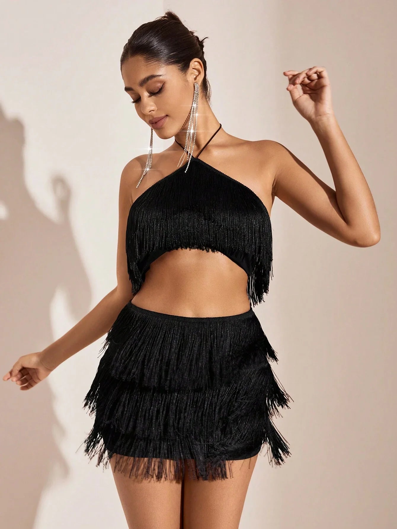 Lucille - Set top a collo alto nero e gonna