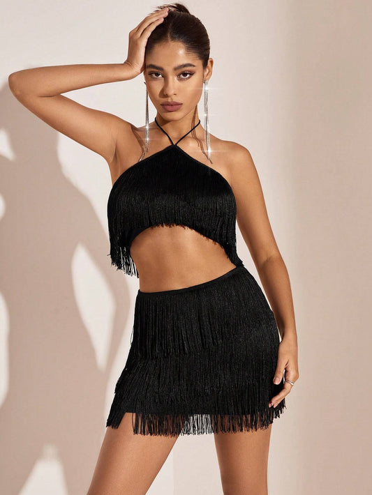 Lucille - Set top a collo alto nero e gonna