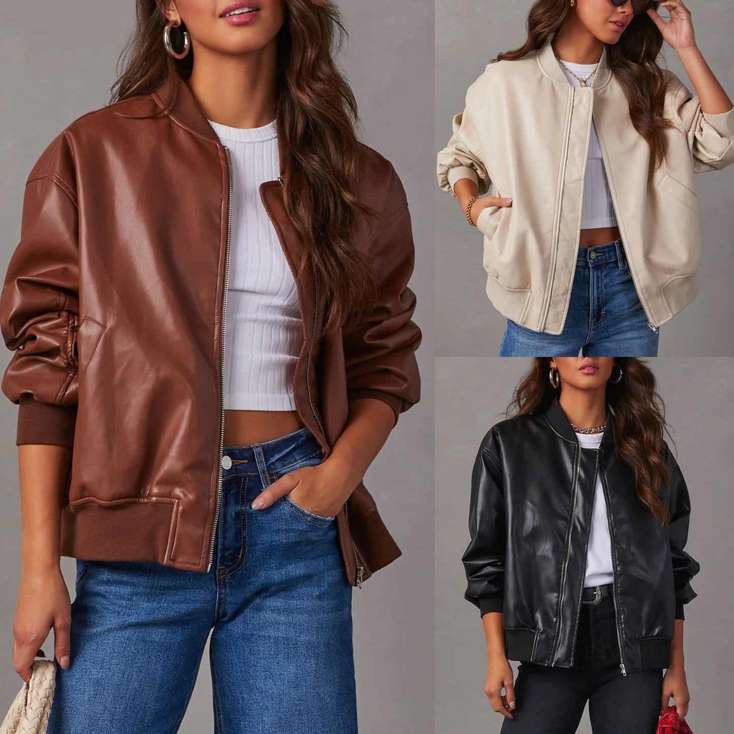 Wiselle | Giacca da biker casual in stile baseball in pelle
