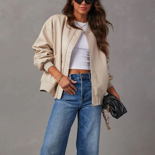 Wiselle | Giacca da biker casual in stile baseball in pelle