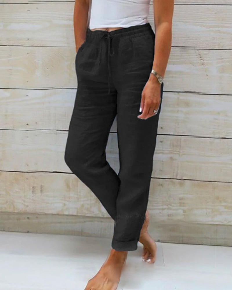 Adelina™ - Pantaloni in cotone e lino con elastico