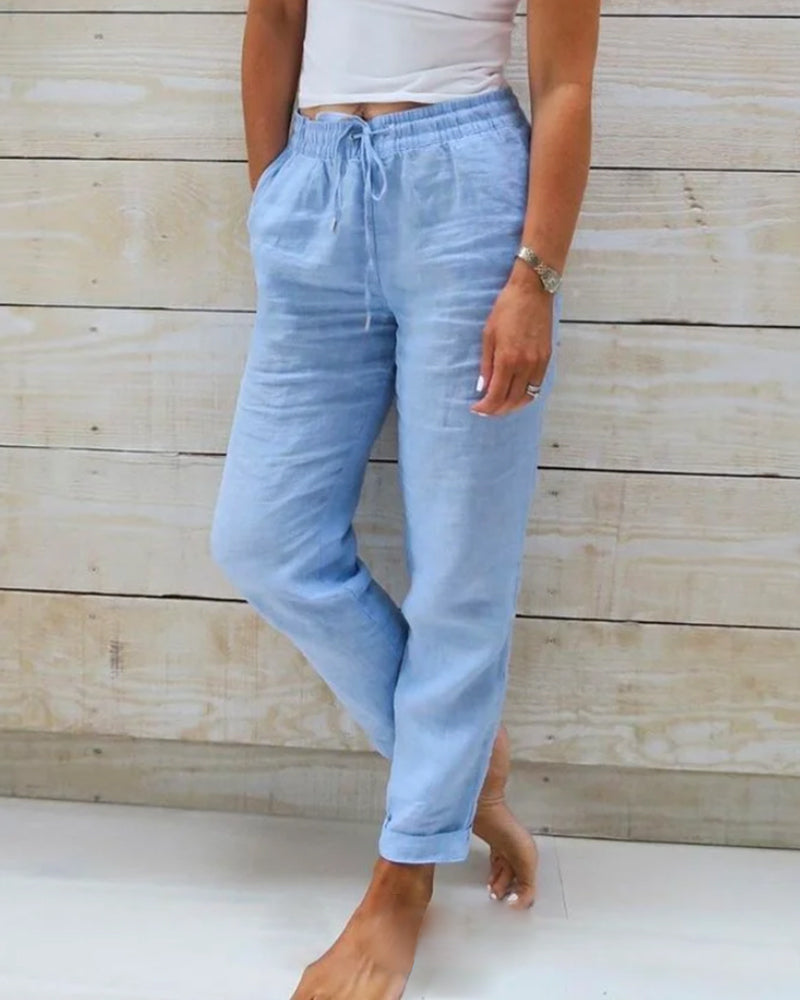 Adelina™ - Pantaloni in cotone e lino con elastico