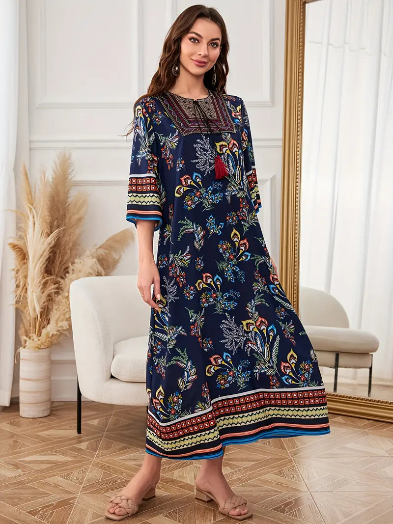 Mirri - Abito midi boho con grafica etnica