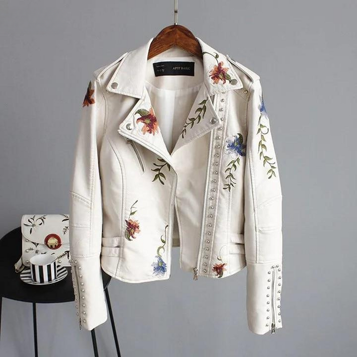 Ridge | Giacca in pelle con fiori ricamati per donne