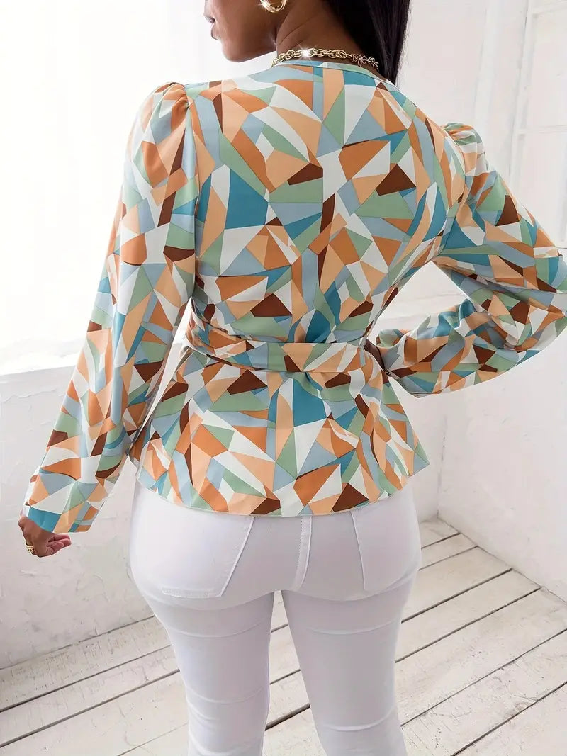 Chiara - Elegante blusa con maniche lunghe e scollo a V per l'estate