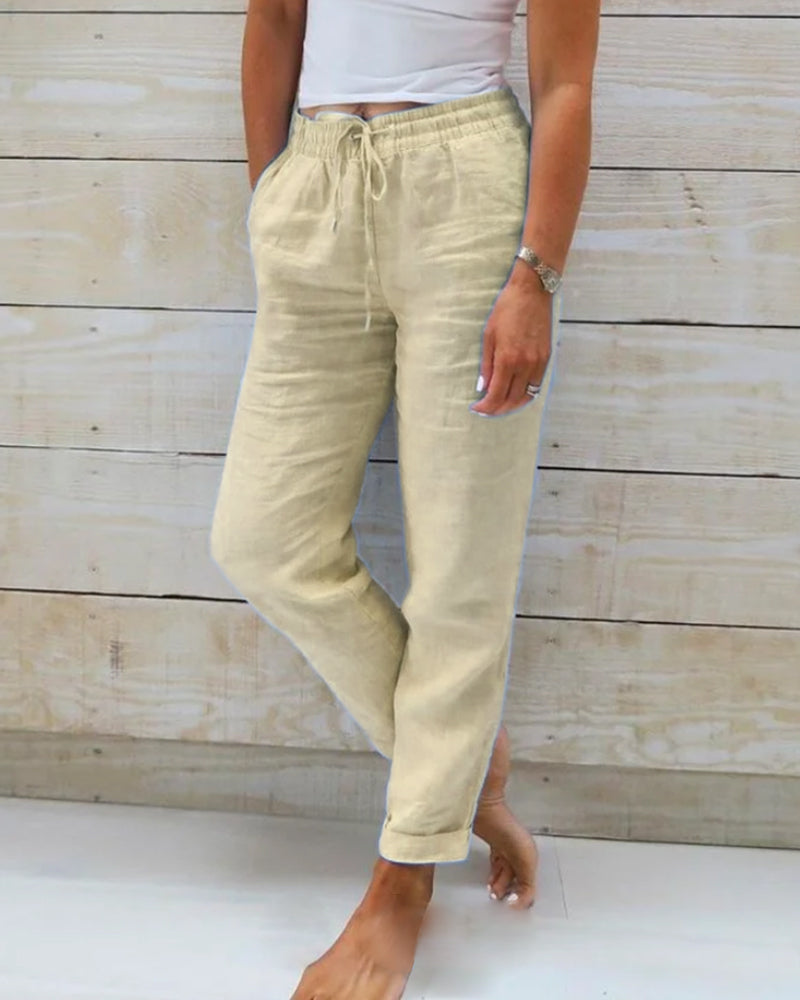 Adelina™ - Pantaloni in cotone e lino con elastico