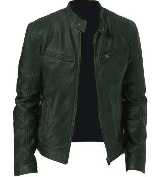 Enzo | Giacca in pelle casual con colletto a bottoni – Stilosa e moderna