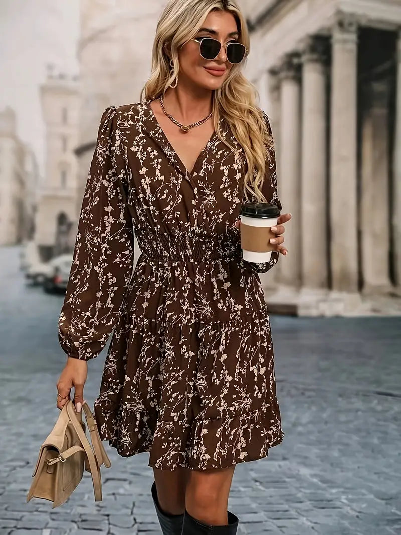 Marian - Abito lungo a maniche lunghe con vita arricciata in stile boho