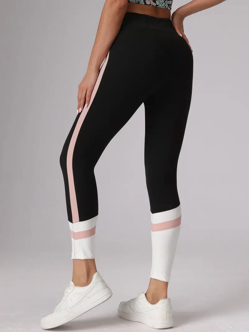 Leggings fitness colorblock con lati a righe