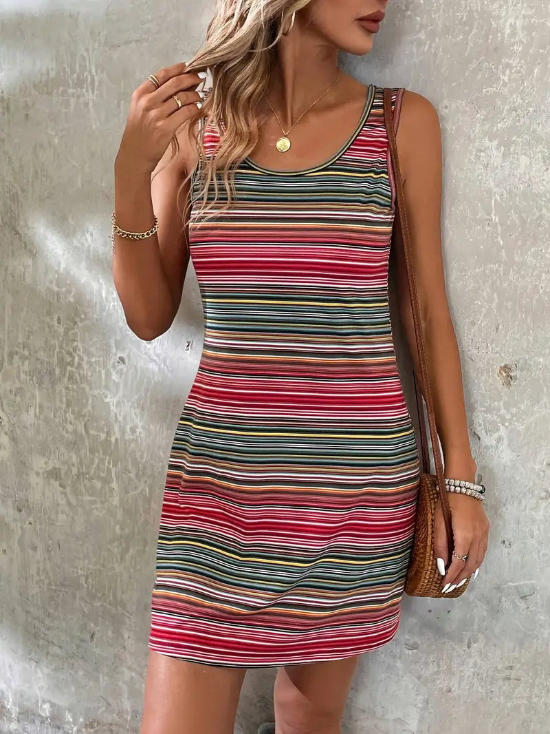 Veralynn - Abito tank a righe colorate con schiena scoperta