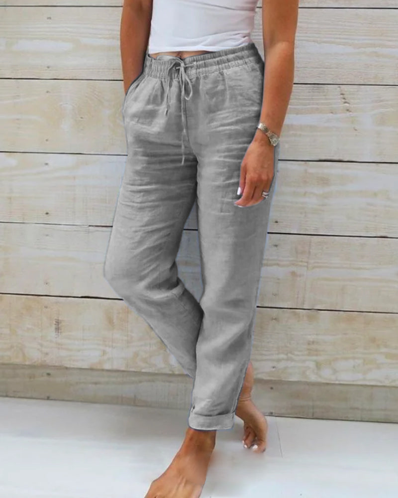 Adelina™ - Pantaloni in cotone e lino con elastico