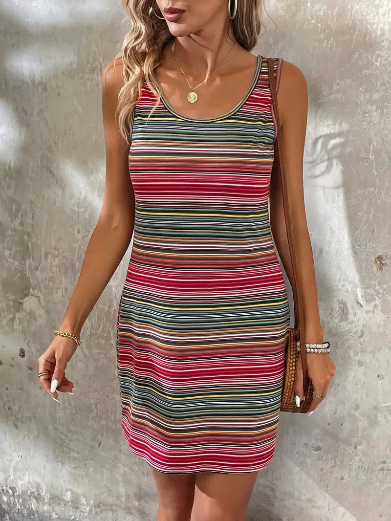 Veralynn - Abito tank a righe colorate con schiena scoperta