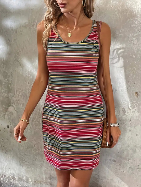 Veralynn - Abito tank a righe colorate con schiena scoperta