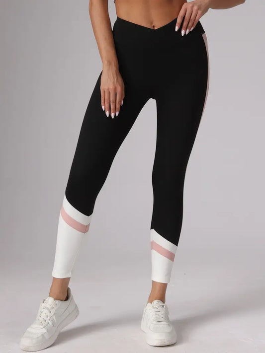 Leggings fitness colorblock con lati a righe