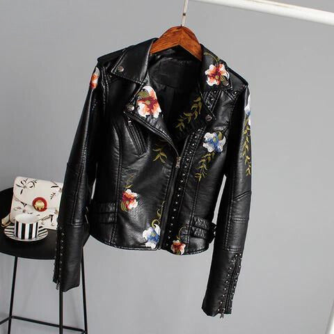 Ridge | Giacca in pelle con fiori ricamati per donne
