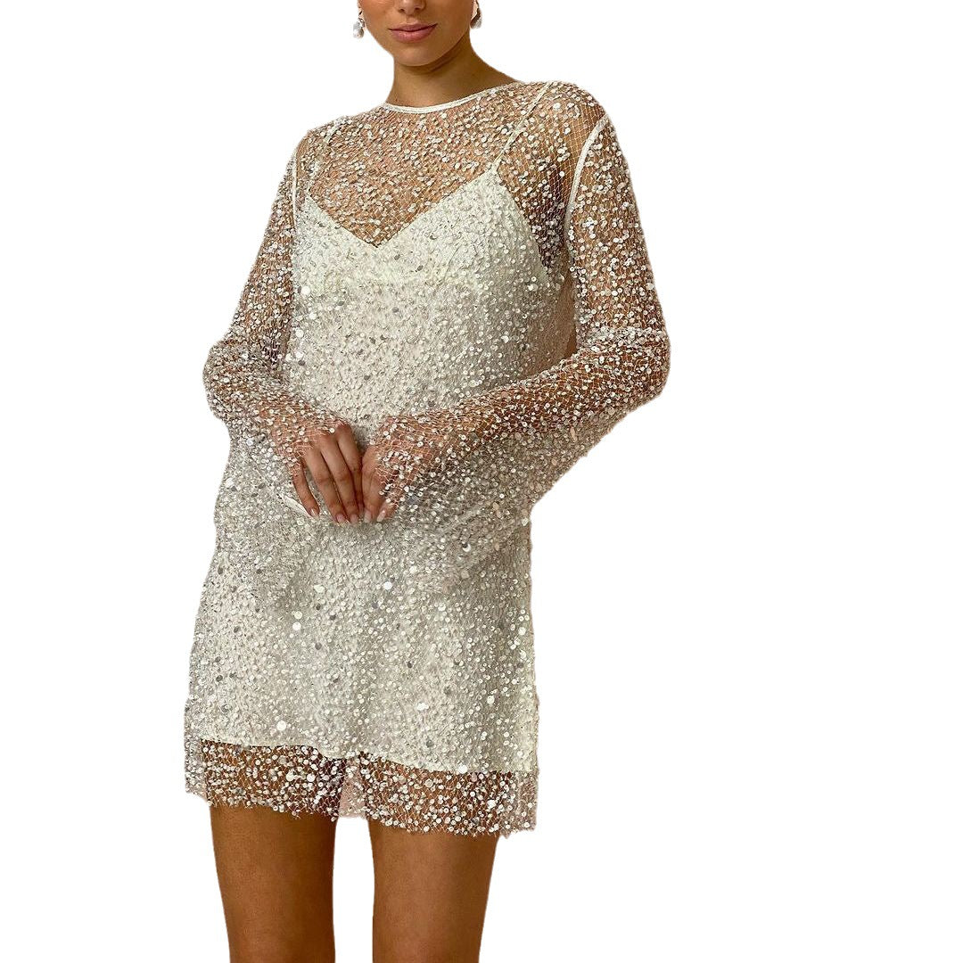 Stéphanie | Set Due Pezzi con Perline e Mesh Trasparente