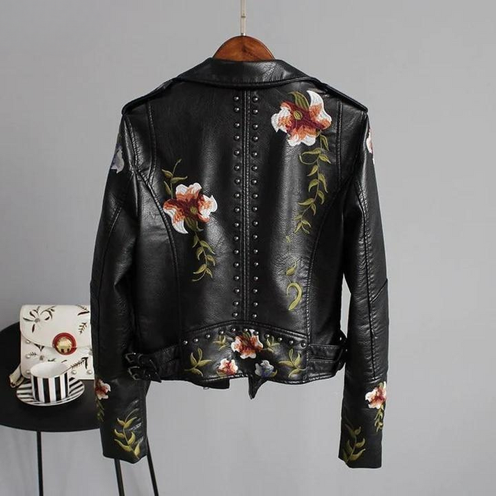 Ridge | Giacca in pelle con fiori ricamati per donne