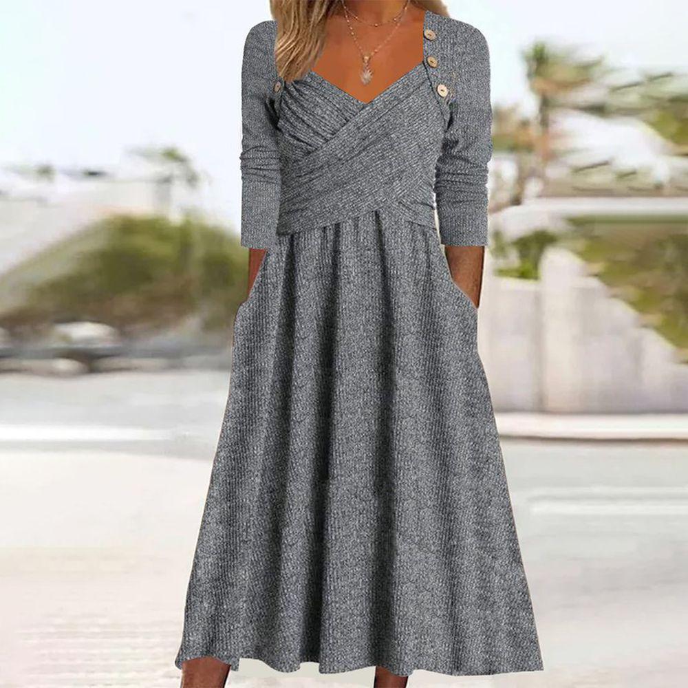 Venala | Abito midi grigio monocolore con tasche laterali