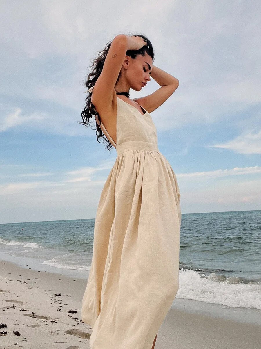 Heather - Lungo vestito estivo in lino per donne