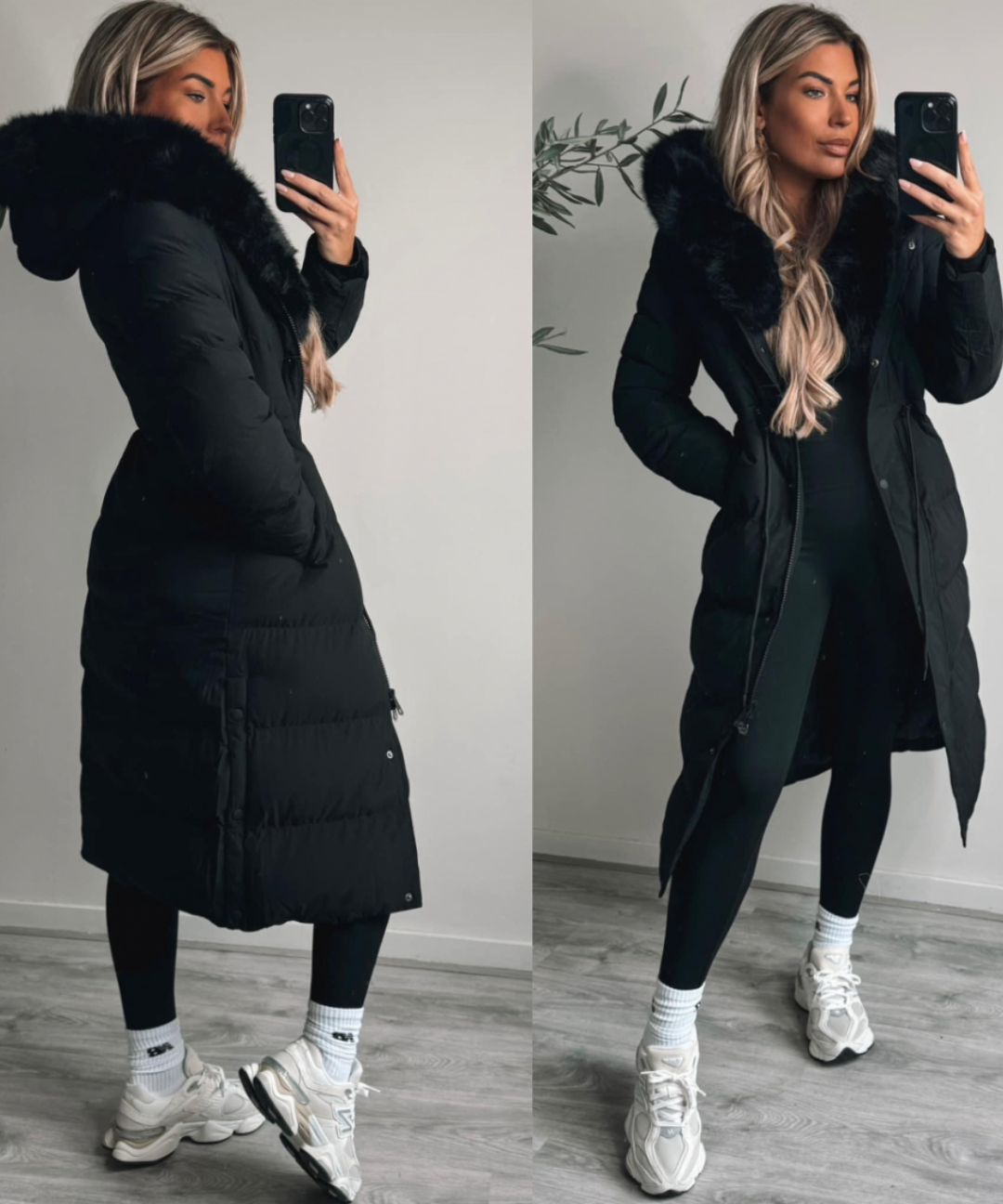 Cappotto invernale per donne | Giacca lunga trapuntata | Foderato caldo | Cappuccio con pelliccia sintetica
