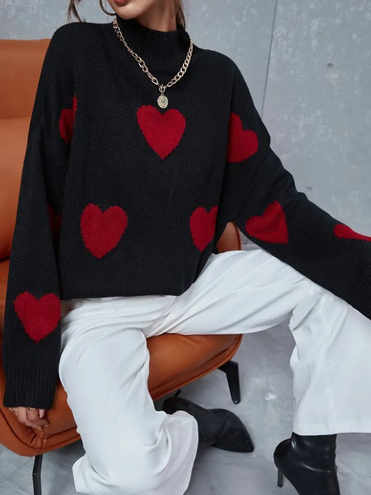 Hers | Maglione a collo alto con motivo a cuore per donne – Casual & Stiloso