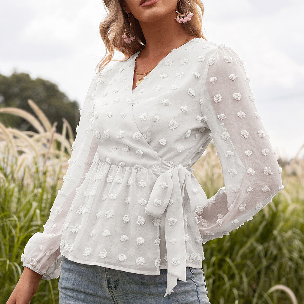 Athena | Blusa a maniche lunghe con scollatura a V in pizzo
