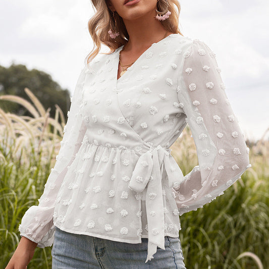 Athena | Blusa a maniche lunghe con scollatura a V in pizzo
