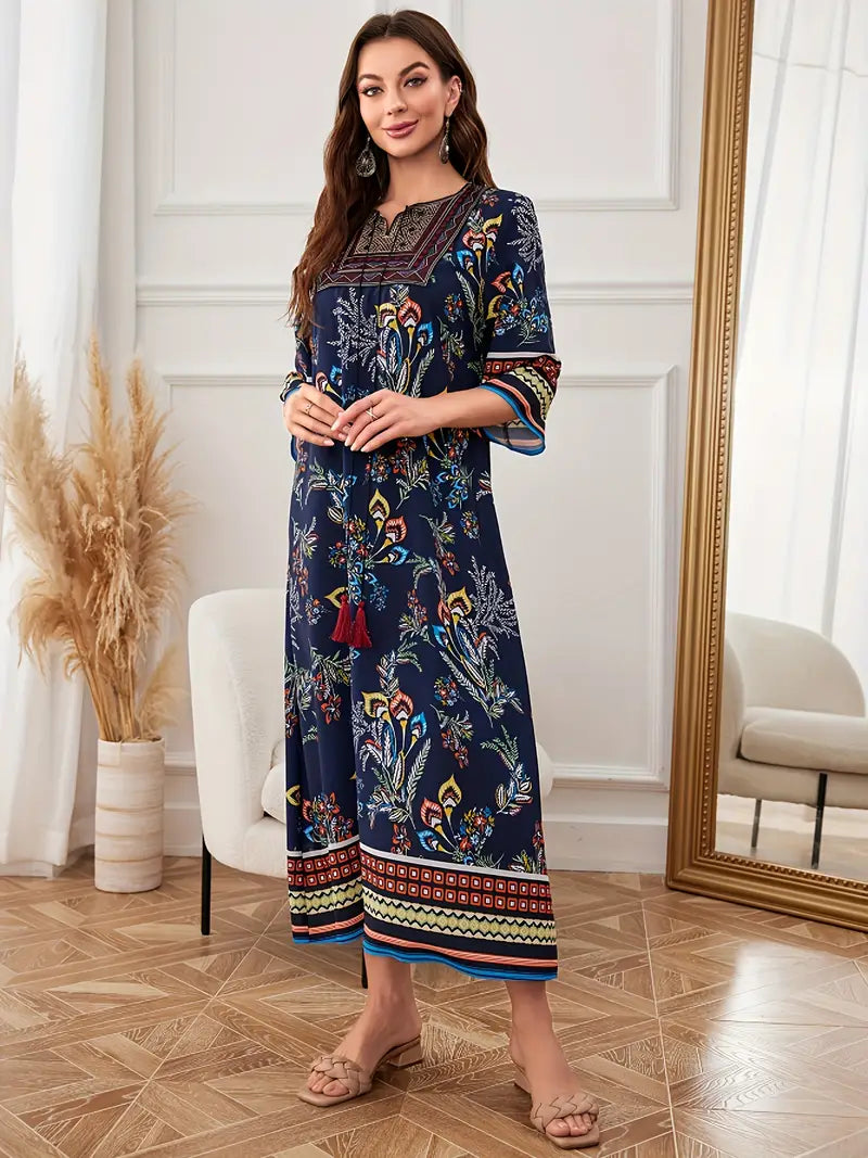 Mirri - Abito midi boho con grafica etnica