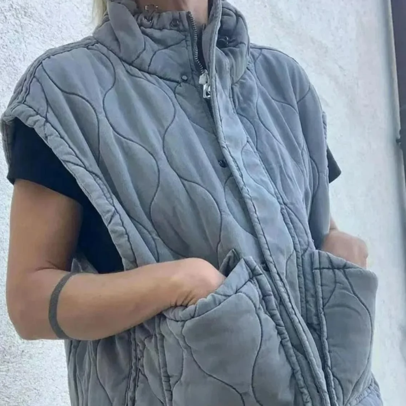 Bramwell | Gilet grigio a collo alto con zip e cuciture ondulate