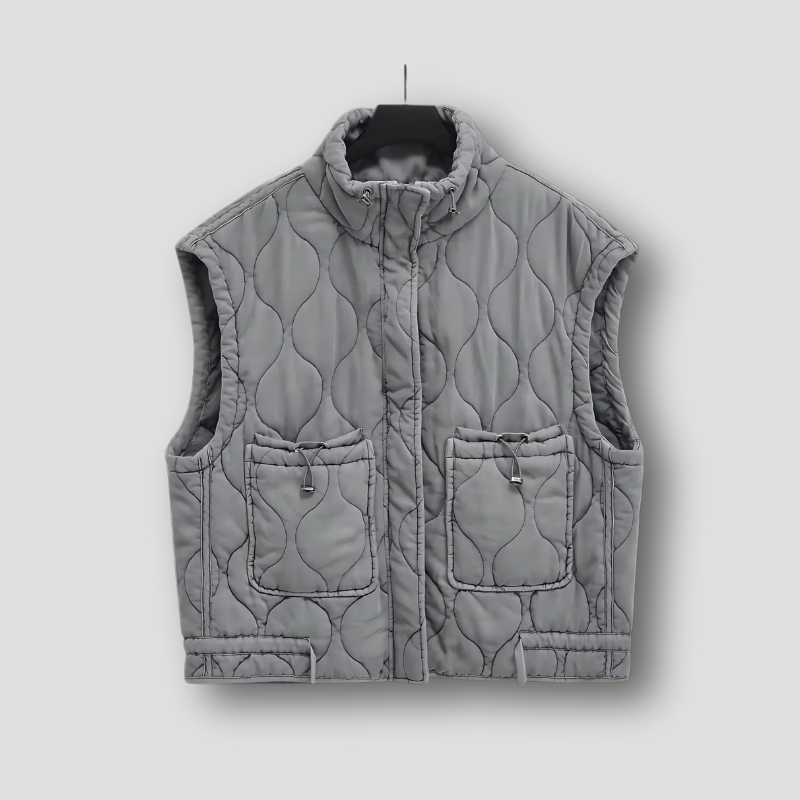 Bramwell | Gilet grigio a collo alto con zip e cuciture ondulate