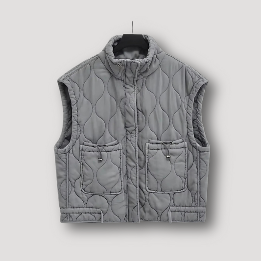 Bramwell | Gilet grigio a collo alto con zip e cuciture ondulate