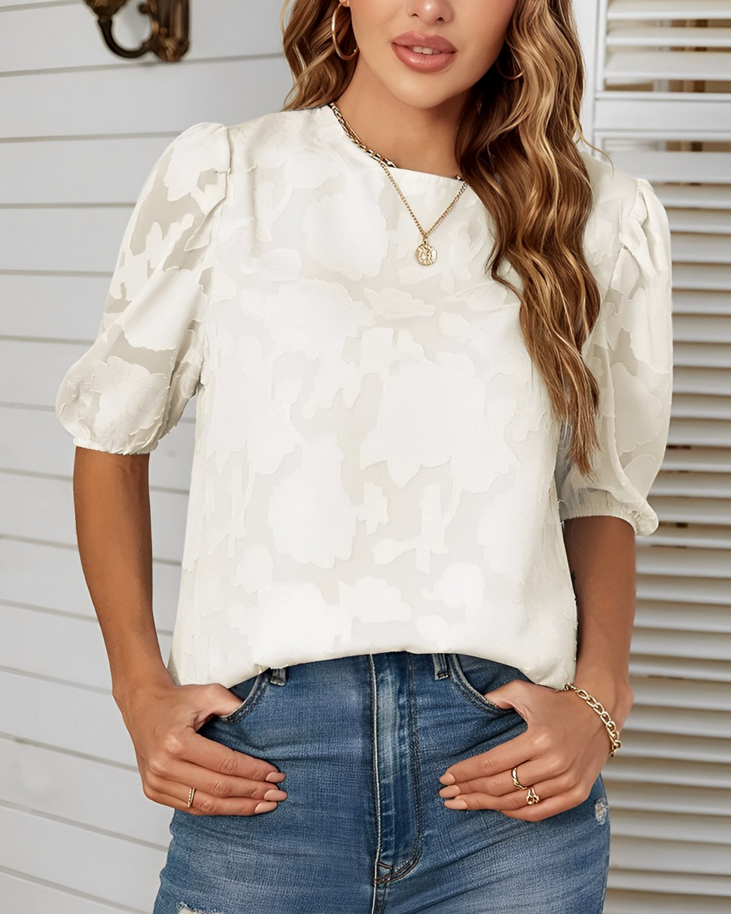 Lotus - Camicia in chiffon con maniche a sbuffo